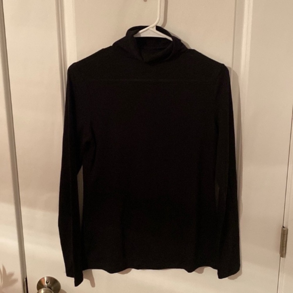 Black Turtleneck Tunic Sweater High Low Asymmetrical Hem Loft